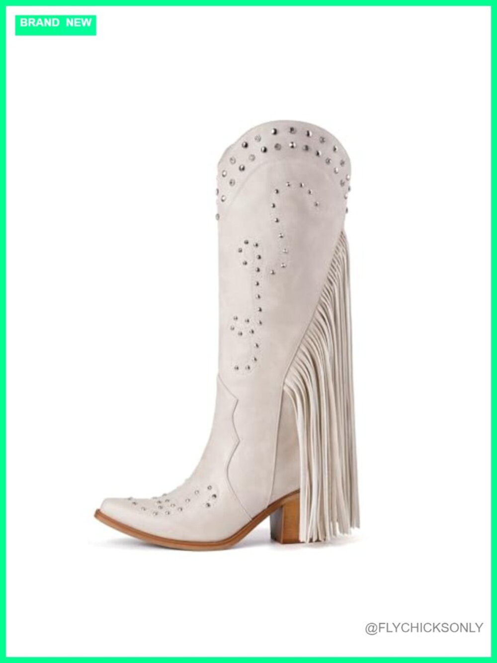Faux Leather Knee High Cowboy Boots Pointed Toe Chunky Heel